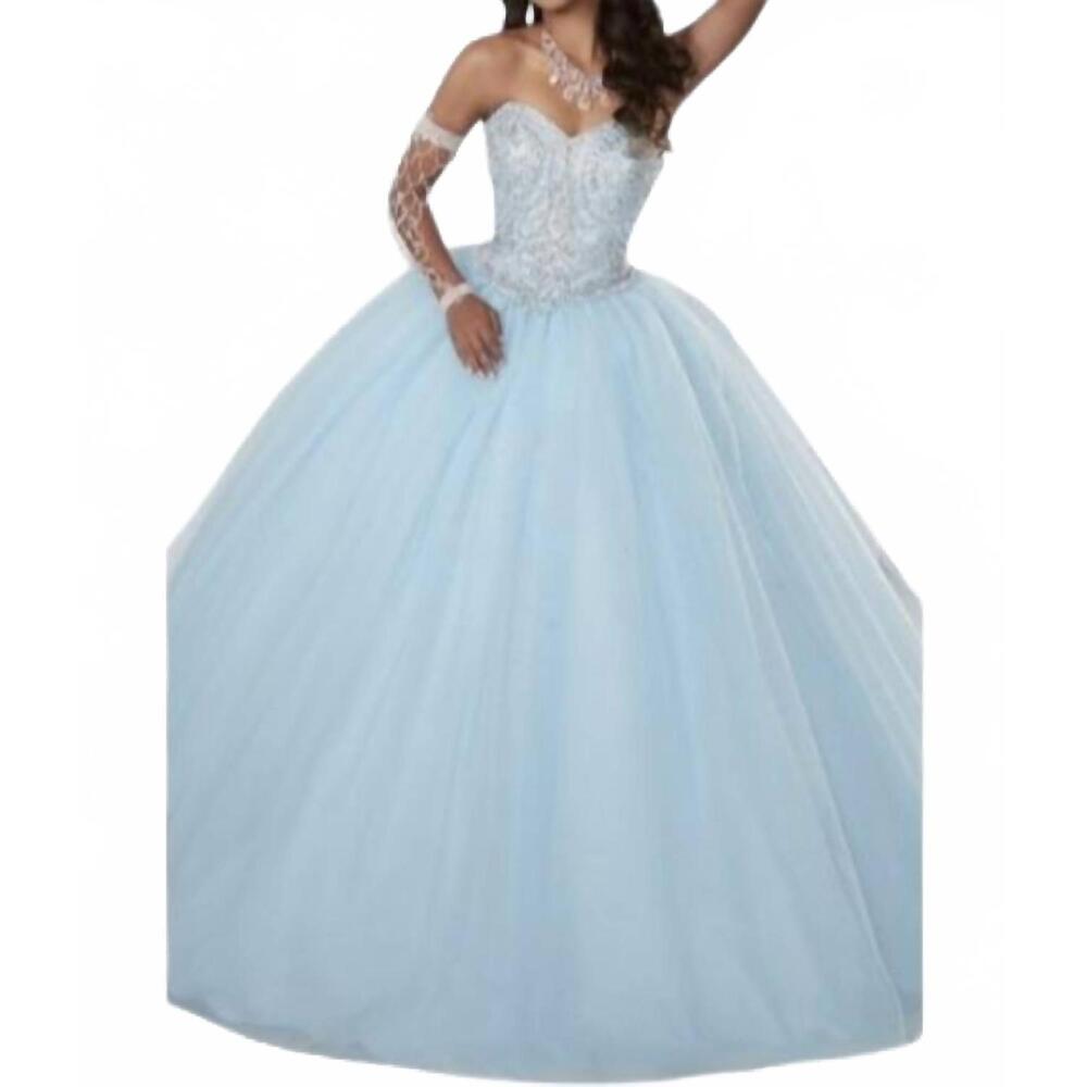 NEW HOUSE OF WU tulle ball gown in crystal blue